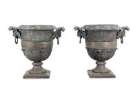 A Pair of Cast Metal Garden Urns