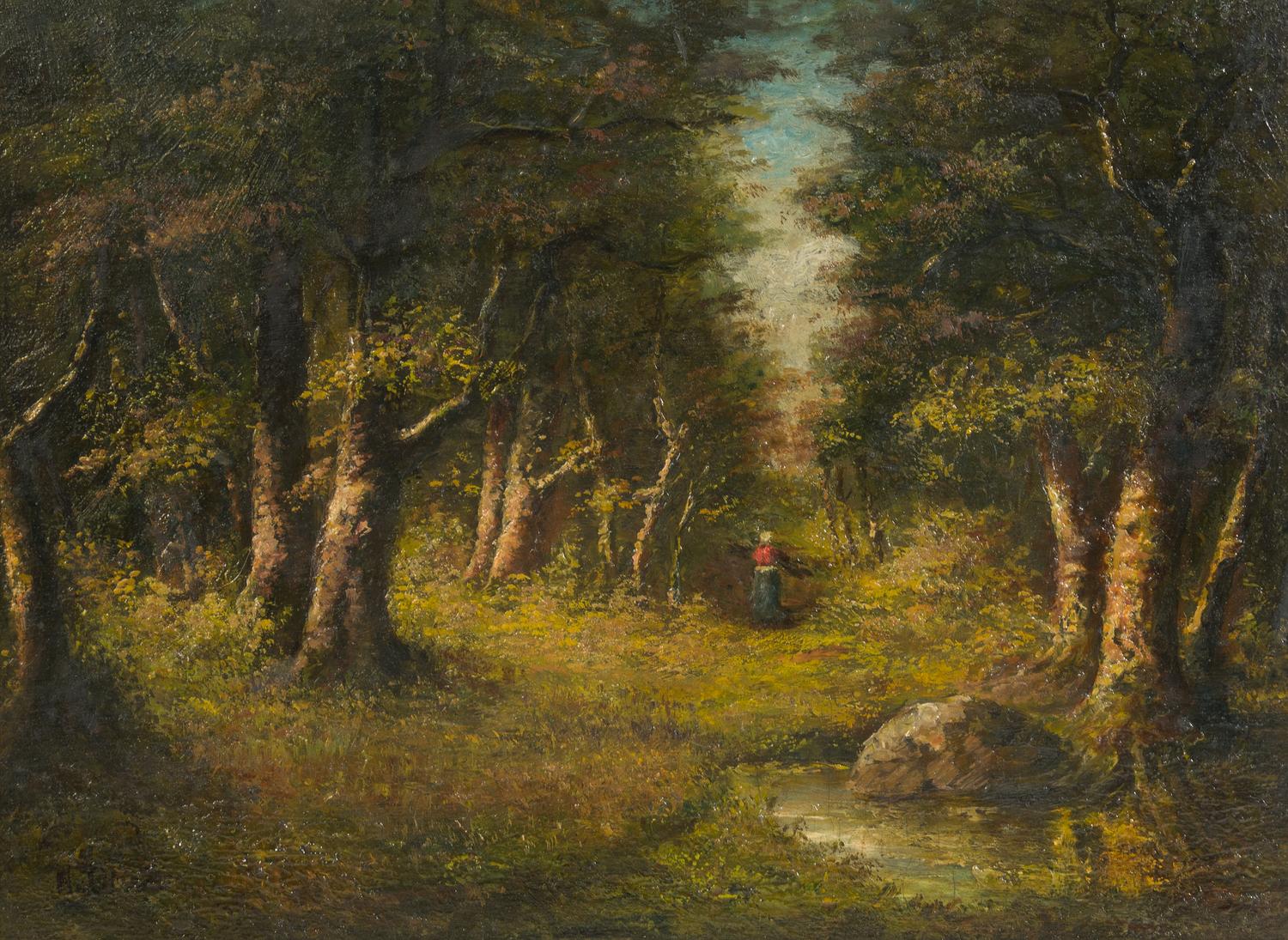 Narcisse-Virgil Diaz de la Pena, (French, 1808-1876), Figures Gathering Wood in the Forest