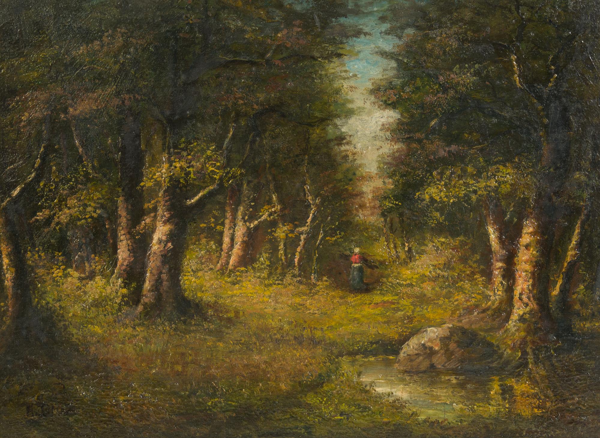 Narcisse-Virgil Diaz de la Pena, (French, 1808-1876), Figures Gathering Wood in the Forest