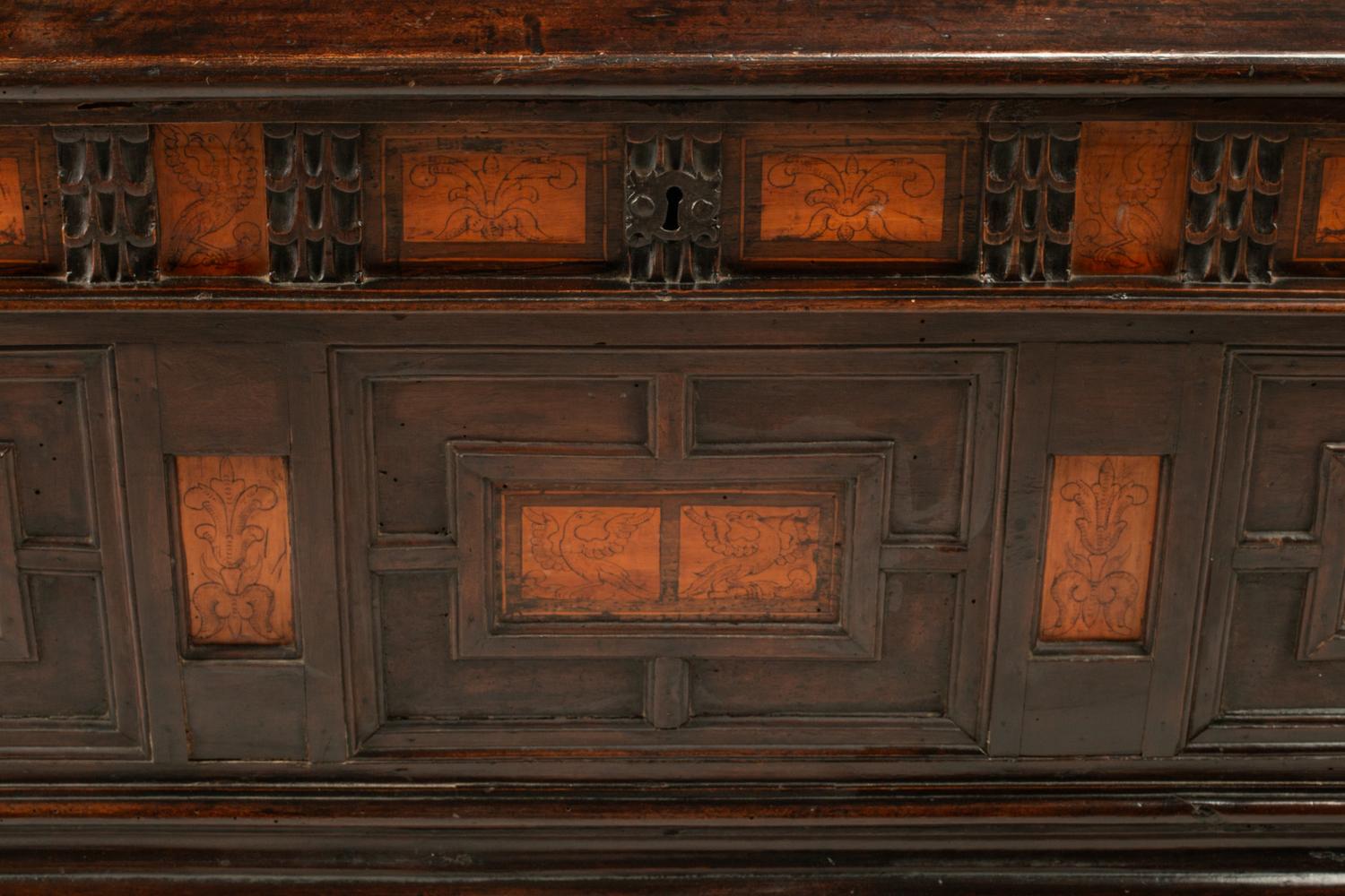 An Italian Penwork-Inset Walnut Cassone