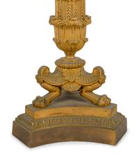 A Pair of Charles X Gilt Bronze Three-Light Candelabra Mounted as Lamps