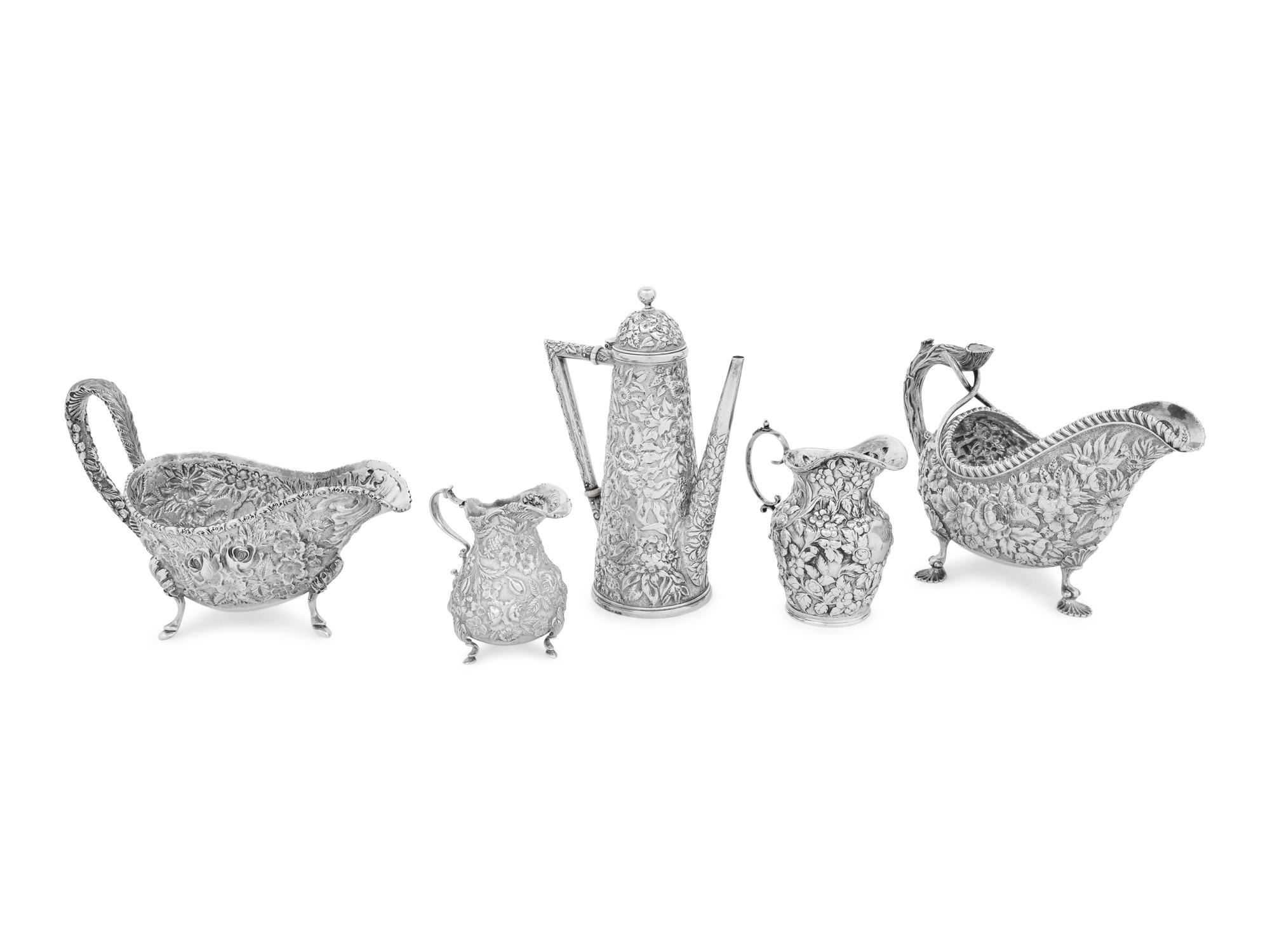 A Group of Five American Silver Repoussé Table Articles