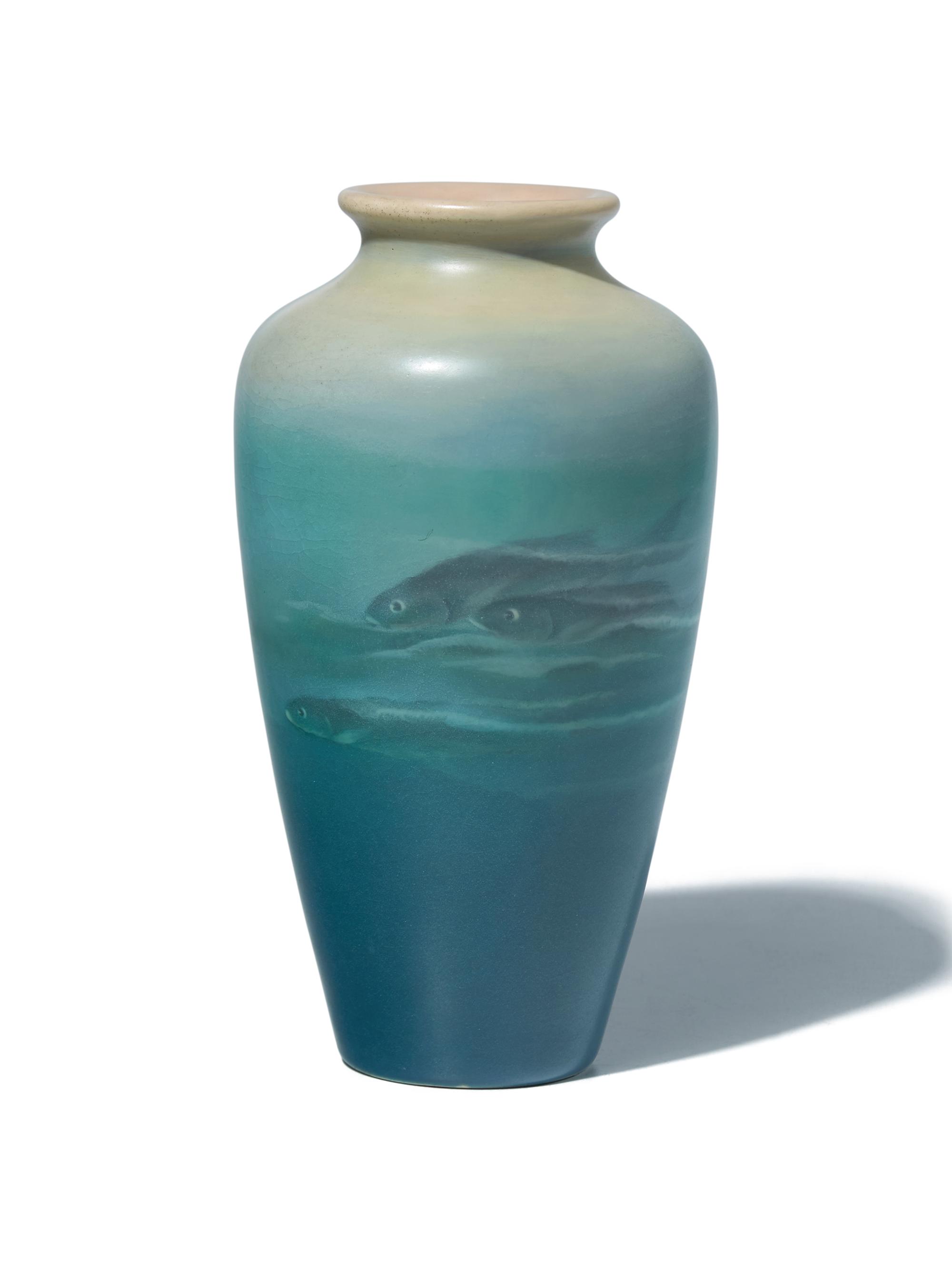 A Rookwood Vellum-Glazed Fish-Decorated Vase
