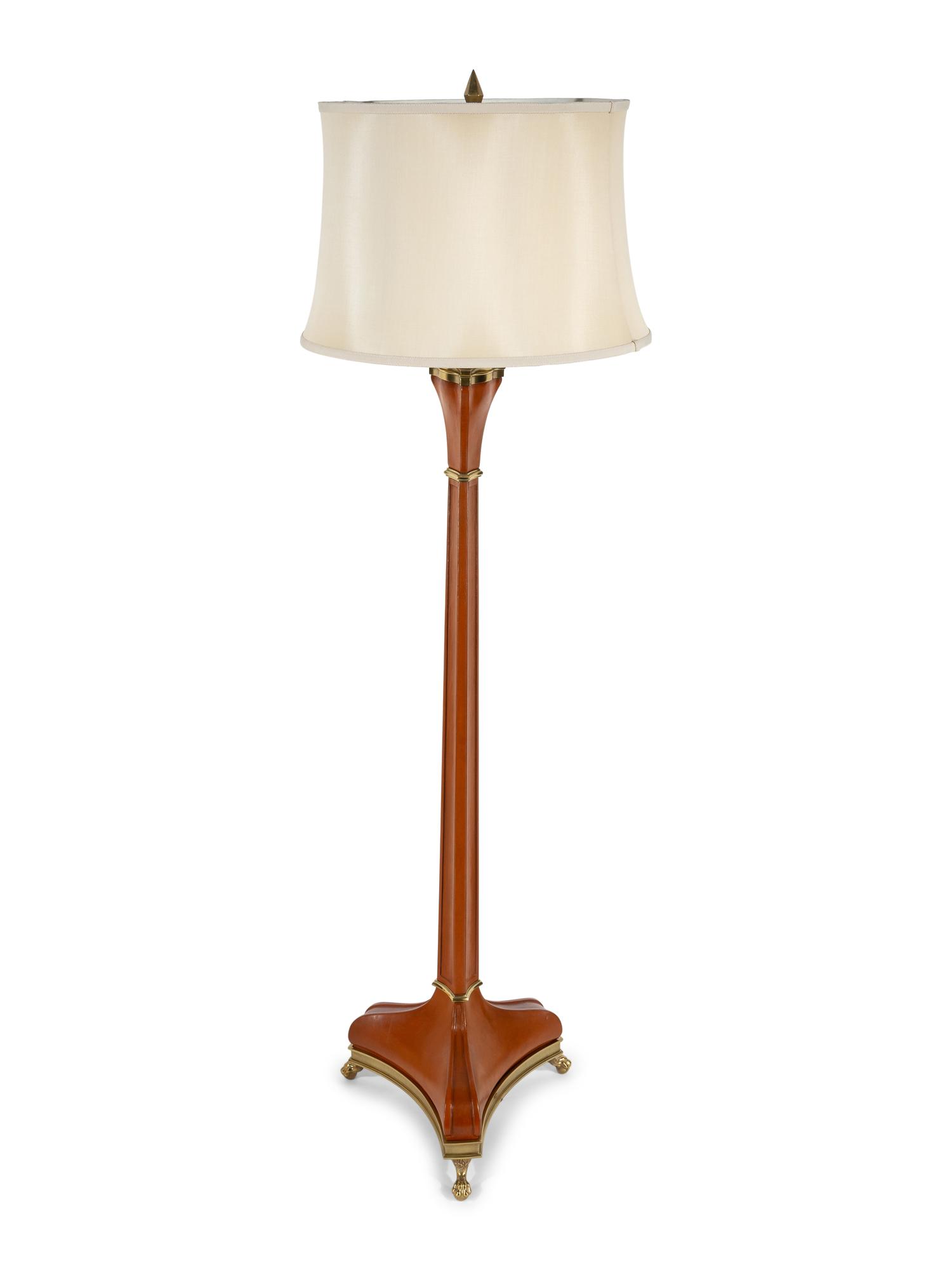 A French Leather and Gilt Metal Floor Lamp