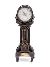 A Cartier Louis XVI Style Silver-Gilt and Guilloché Enamel Desk Clock and Barometer