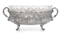 A German Silver Centerpiece Basket, Wilhelm Weinranck, Hanau, Late 19th/Early 20th Century, the openwork body with a C-scroll rim and c