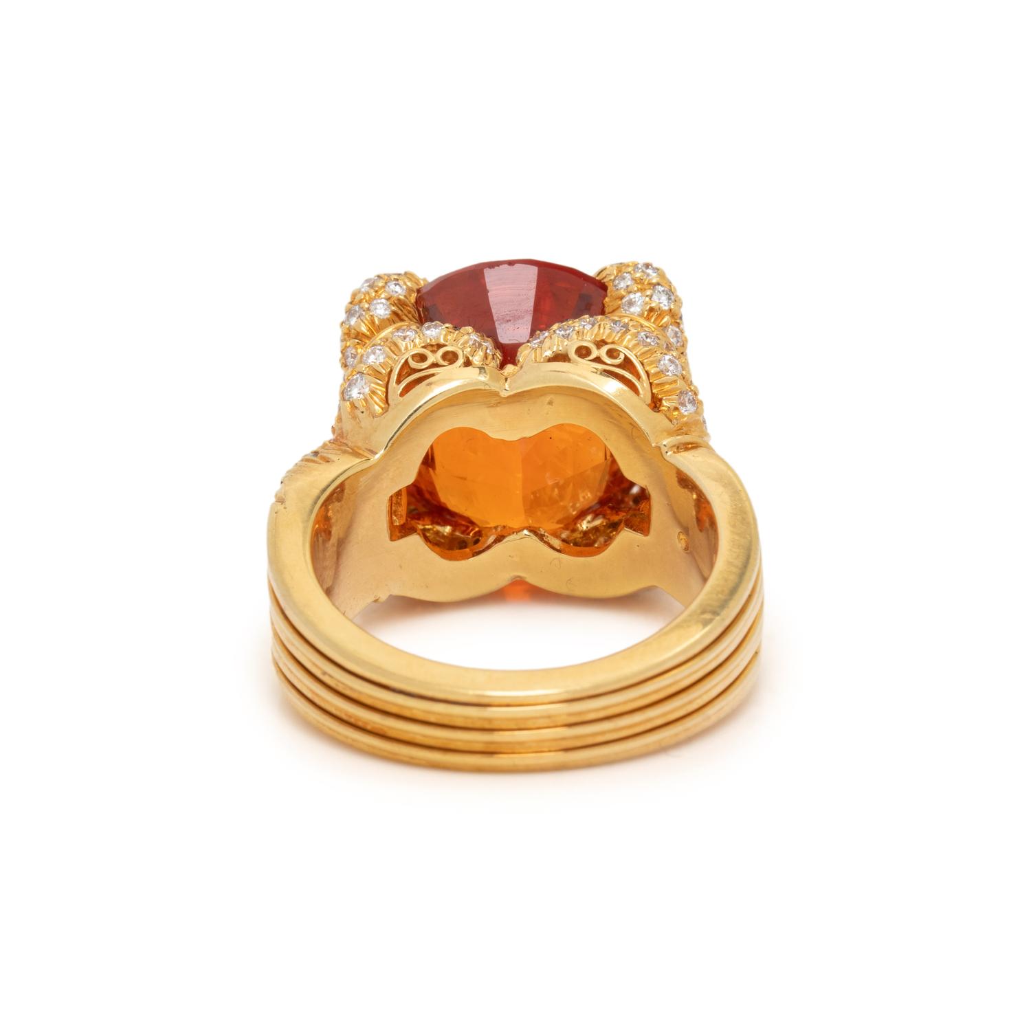 HENRY DUNAY, SPESSARTINE GARNET AND DIAMOND RING