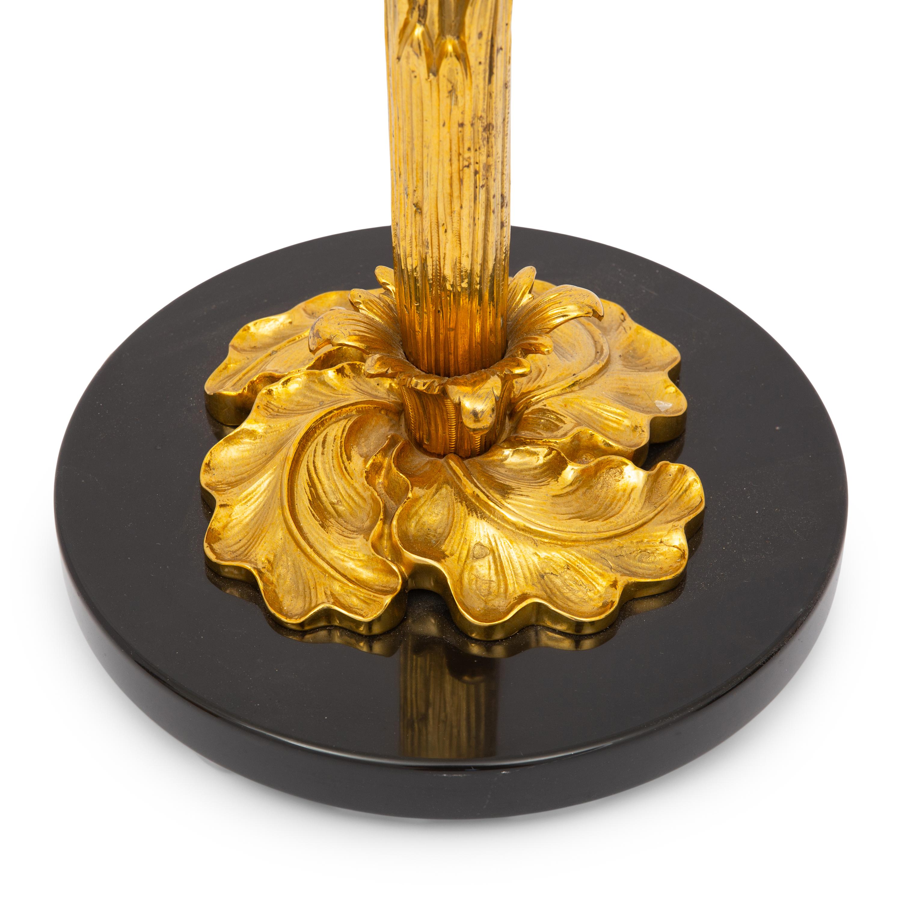 A Pair of Contemporary Gilt Bronze and Marble Floor Lamps