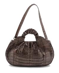 A Nancy Gonzalez Metallic Pewter Convertible Crocodile Bag, 13 1/2 x 7 x 3 inches.