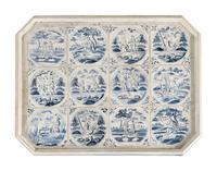 A Pair of Blue and White Painted Side Tables
