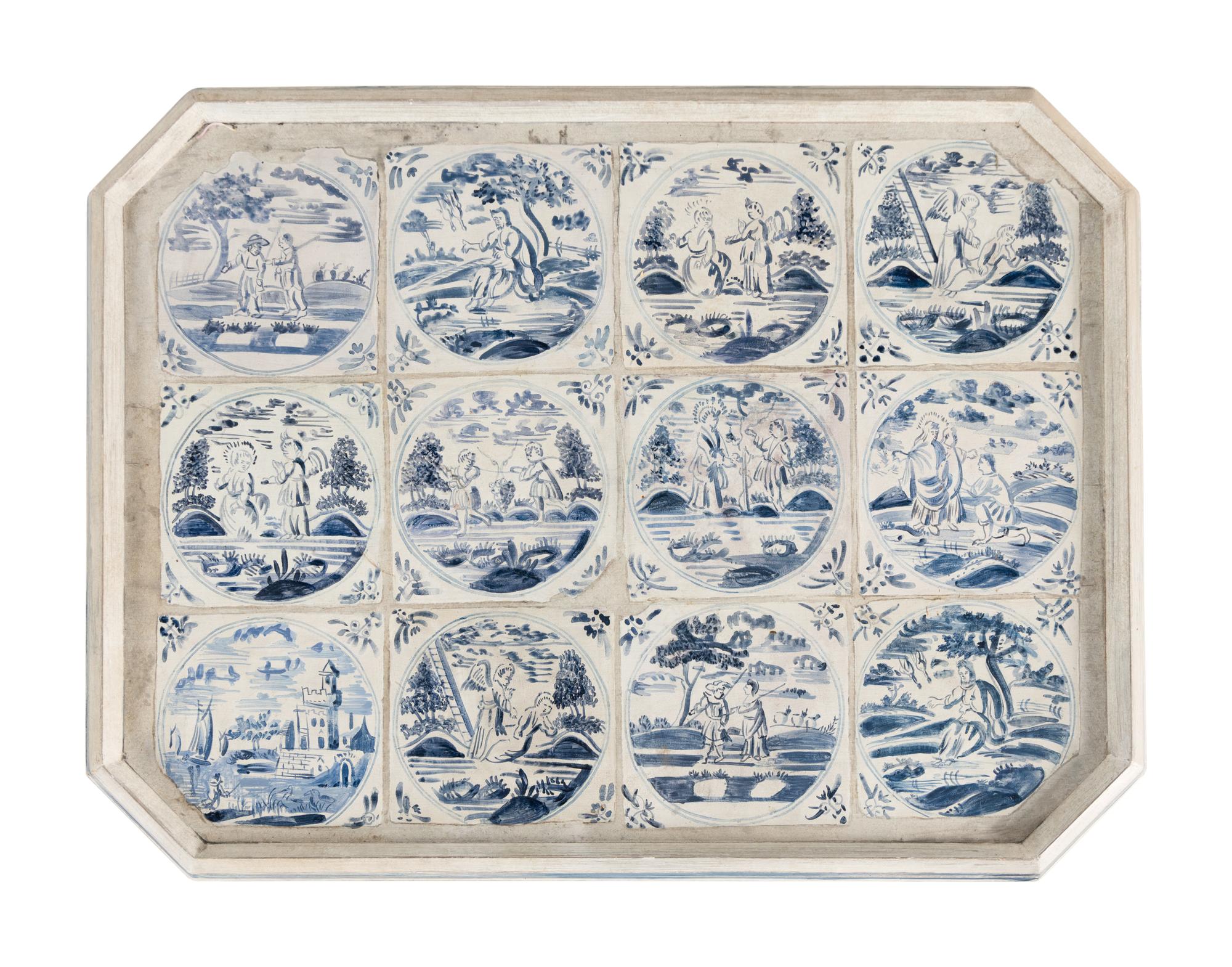 A Pair of Blue and White Painted Side Tables