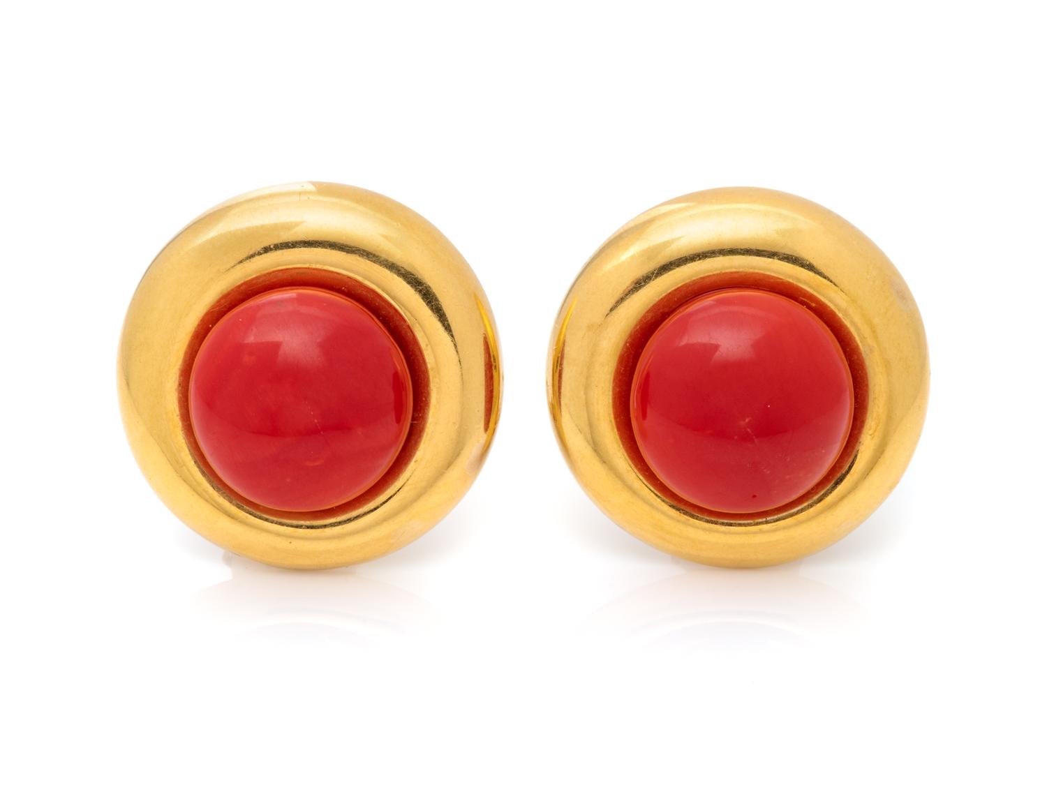 YELLOW GOLD AND CORAL EARCLIPS