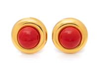 YELLOW GOLD AND CORAL EARCLIPS