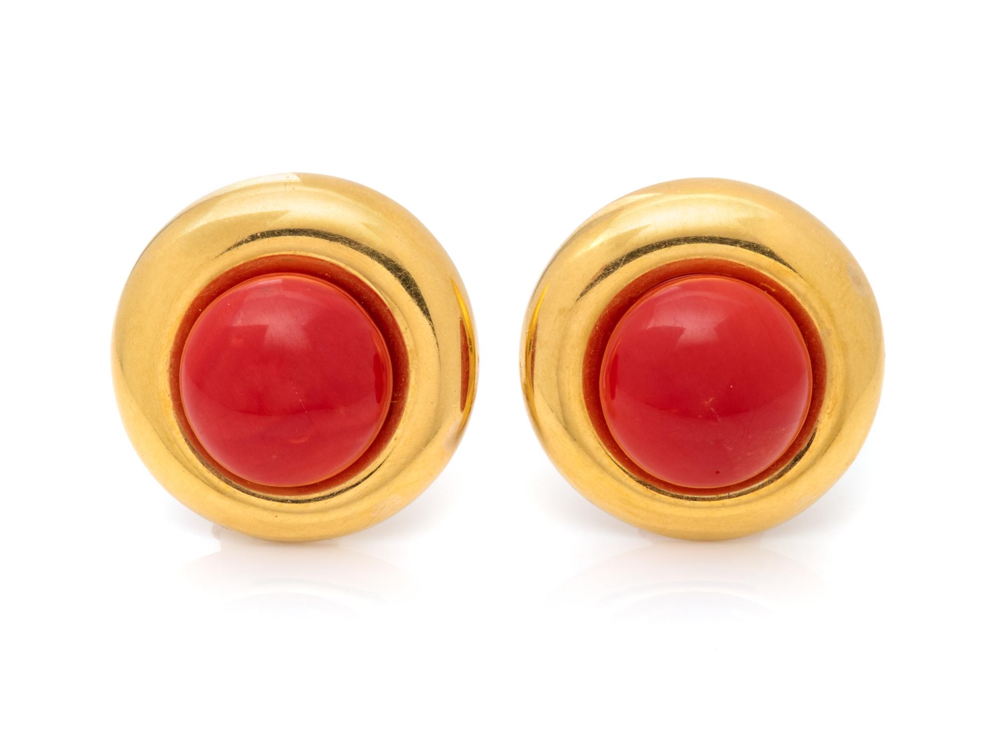 YELLOW GOLD AND CORAL EARCLIPS