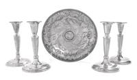 A Group of Silvered Metal Table Articles Height of tallest 7 3/4 inches.