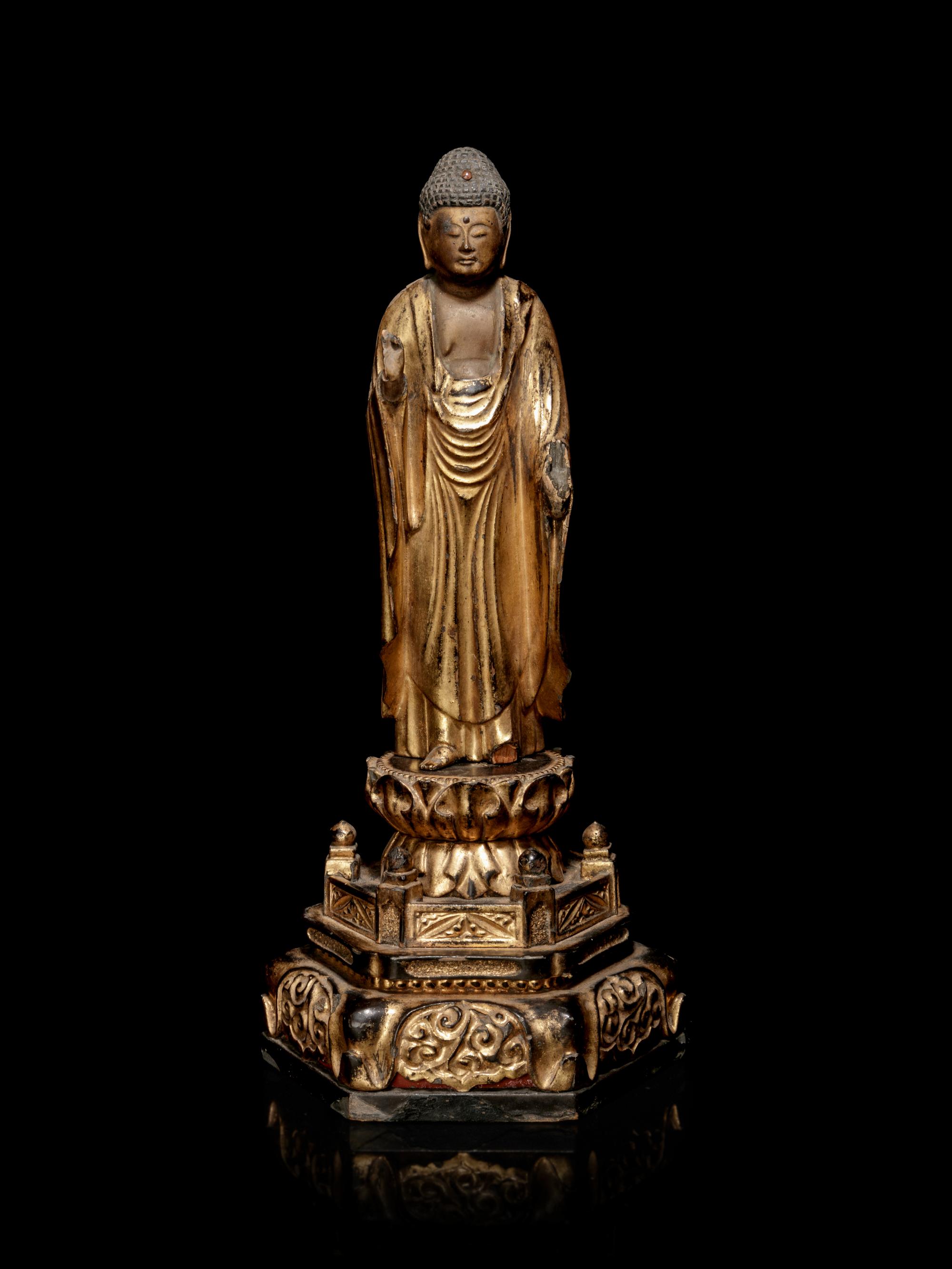 A Hardwood Shrine with a Gilt Wood Figure of Buddha