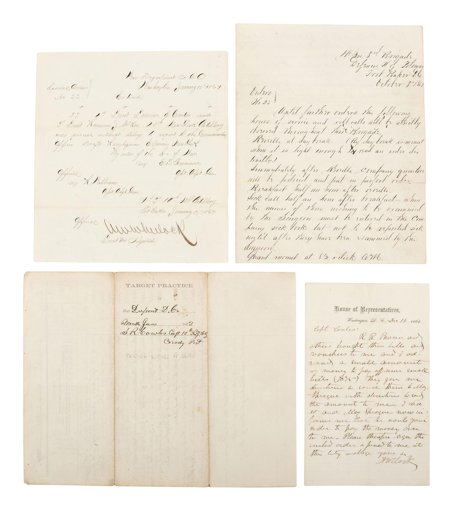 [CIVIL WAR]. Papers of Major Seneca Roe Cowles (1828-1901), Co. D, 10th New York Heavy Artillery, the "Black River Artillery."