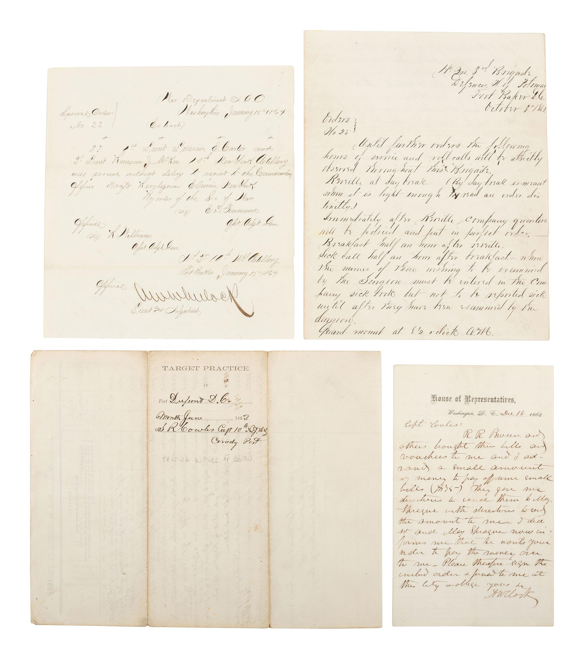 [CIVIL WAR]. Papers of Major Seneca Roe Cowles (1828-1901), Co. D, 10th New York Heavy Artillery, the "Black River Artillery."