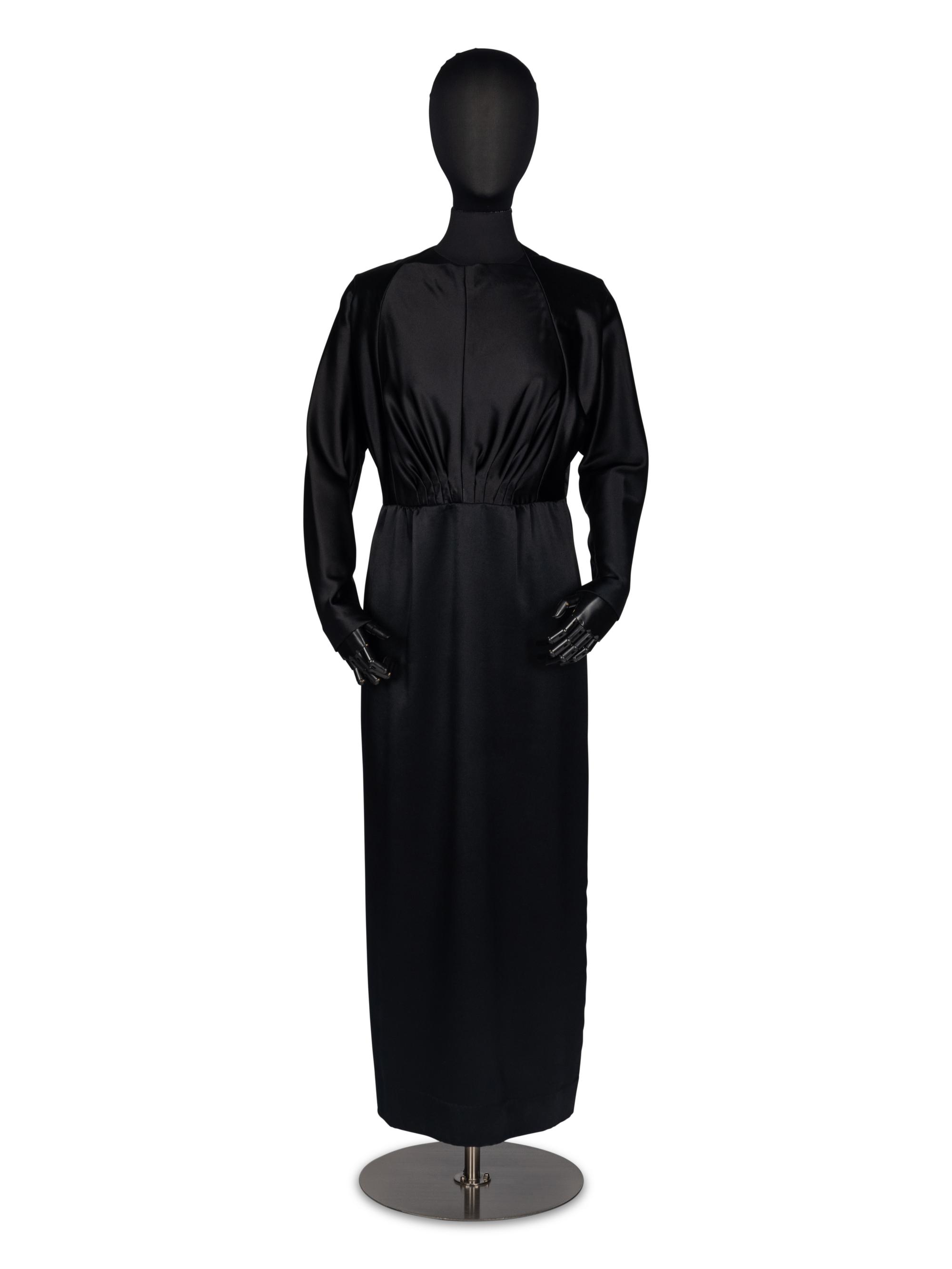 Geoffrey Beene Black Satin Gown with Scarf and Evening Bag