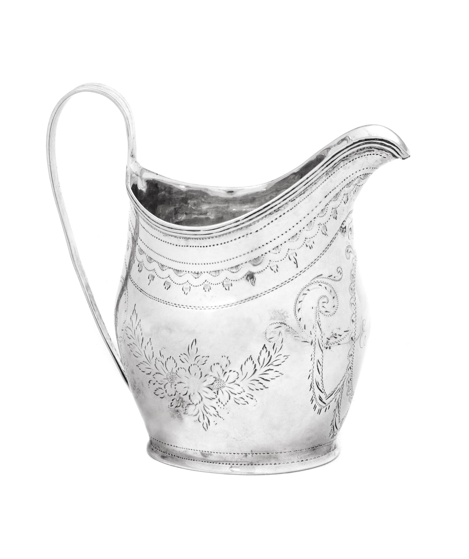 A George III Silver Creamer with Bright-Cut Decoration