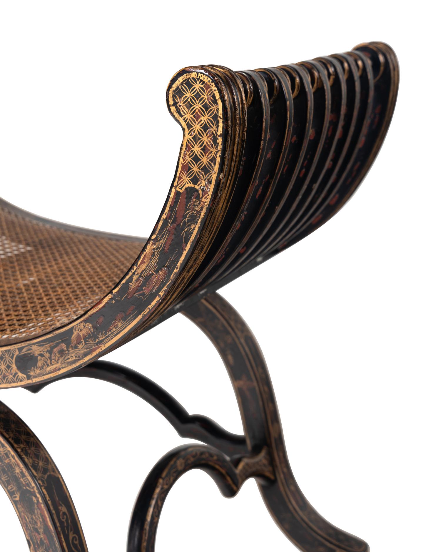 A Regency Style Japanned Curule Bench