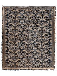 A Peacock, Turkey and Architectural Pattern Jacquard Coverlet