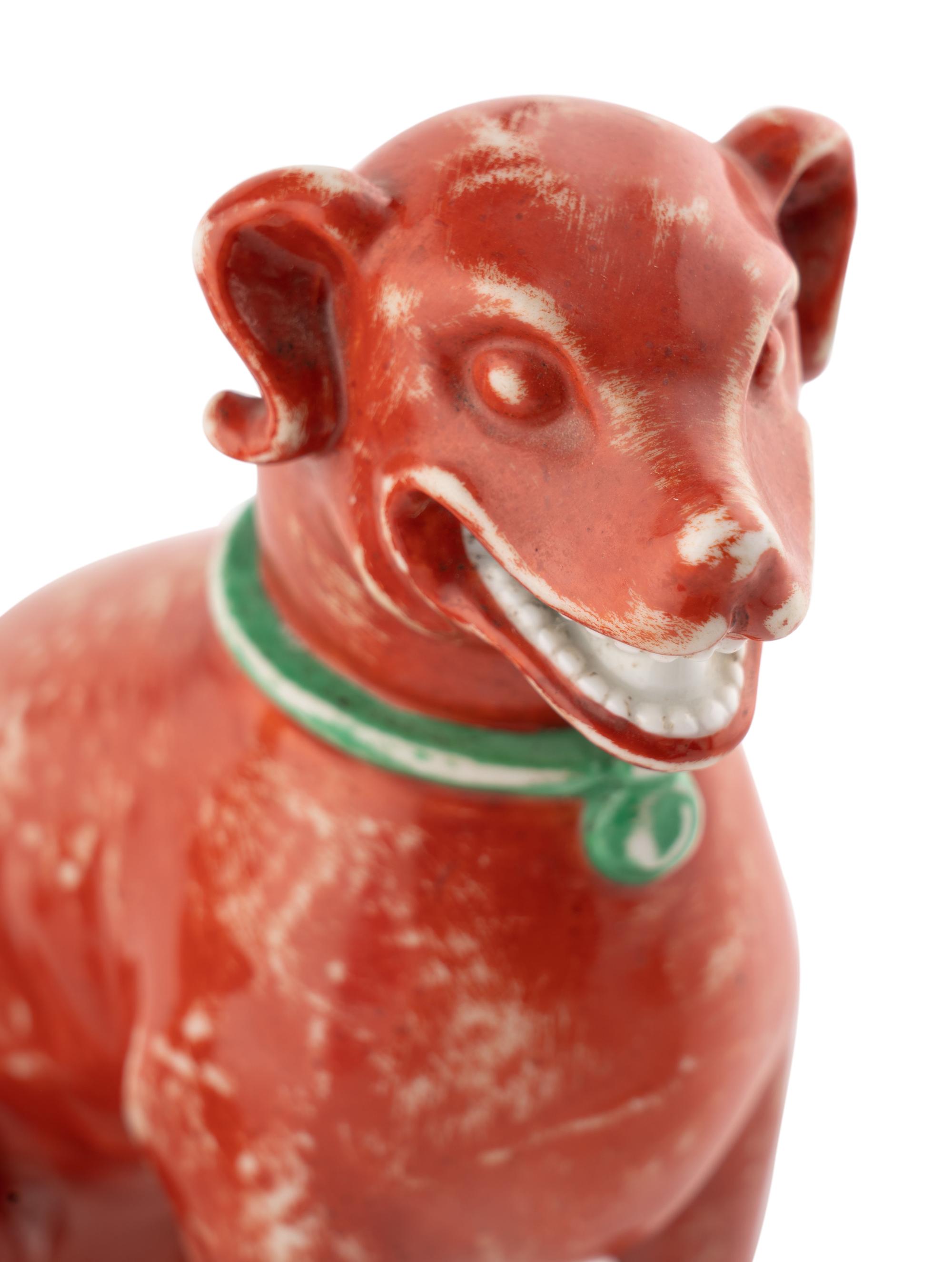 A Pair of Chinese Export Red Glazed Porcelain Seated Dogs