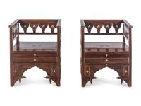 A Pair of Syrian Mother-of-Pearl Inlaid Walnut Armchairs