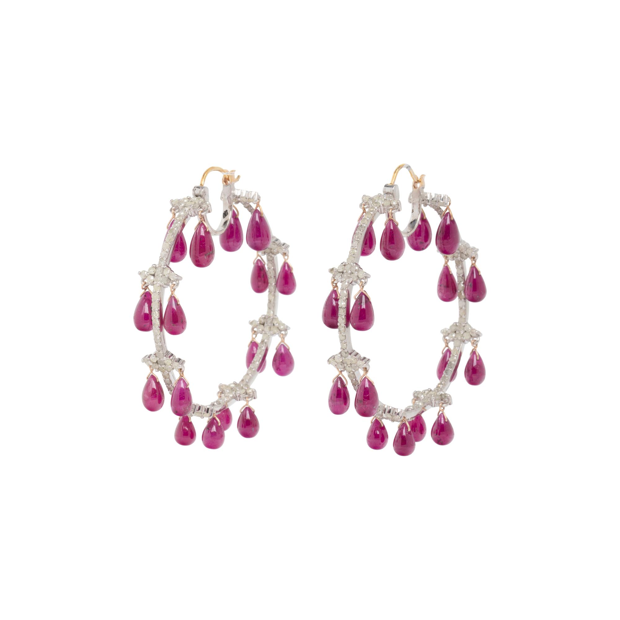 RUBY AND DIAMOND HOOP EARRINGS
