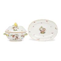 A Herend Rothschild Bird Porcelain Tureen and Underplate