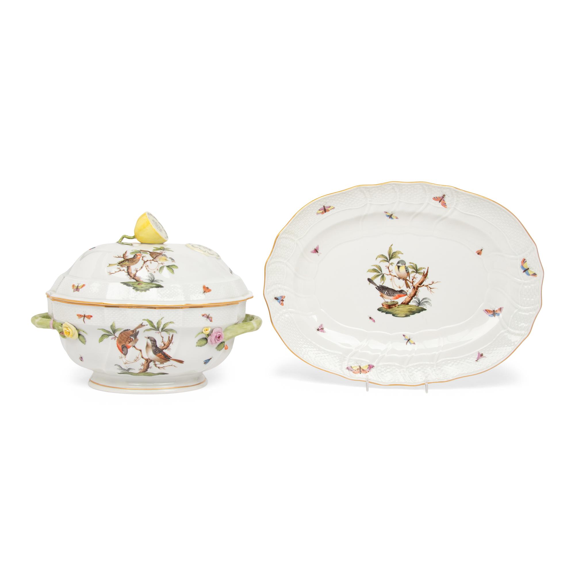 A Herend Rothschild Bird Porcelain Tureen and Underplate