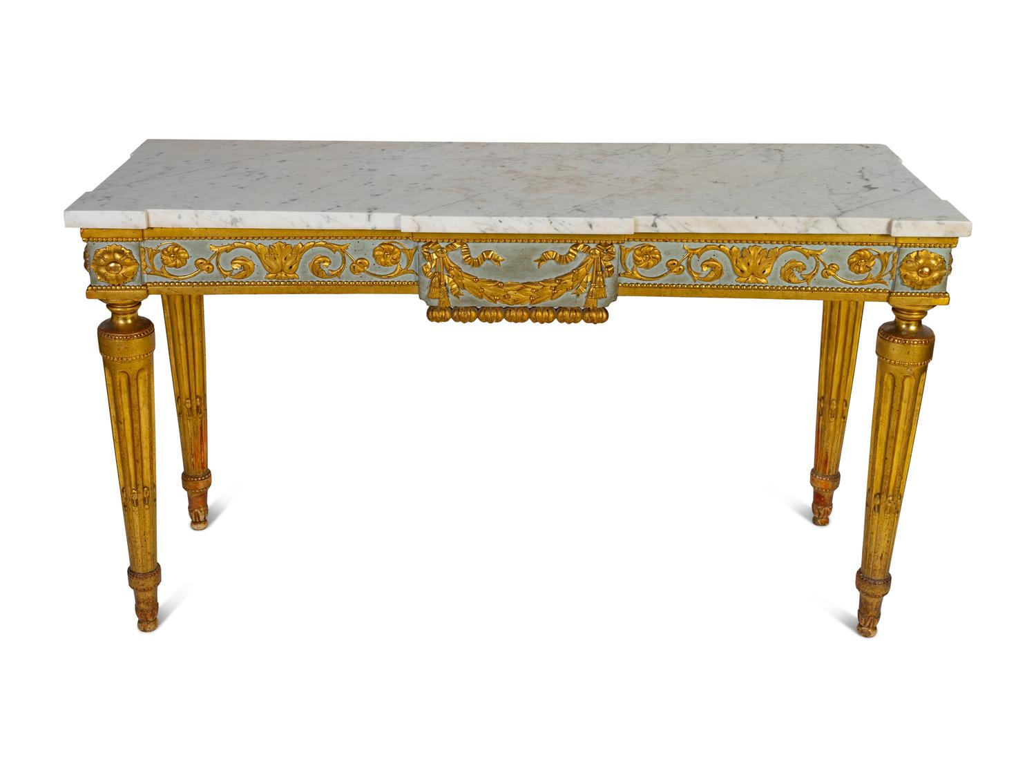 An Italian Painted and Gilt Marble-Top Console Table