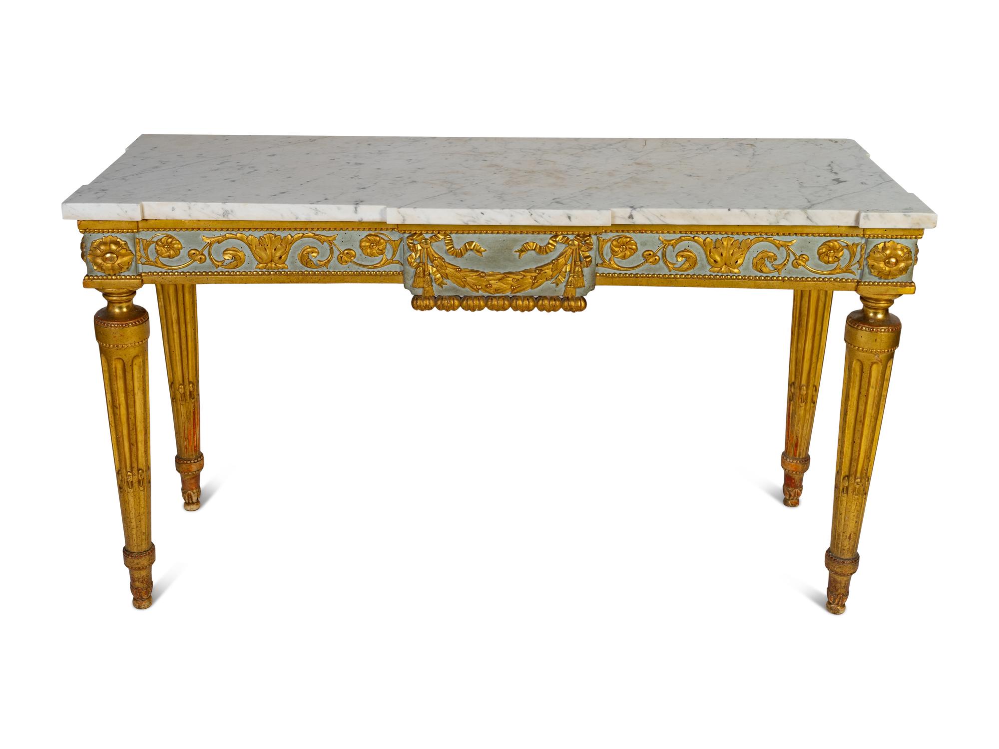 An Italian Painted and Gilt Marble-Top Console Table