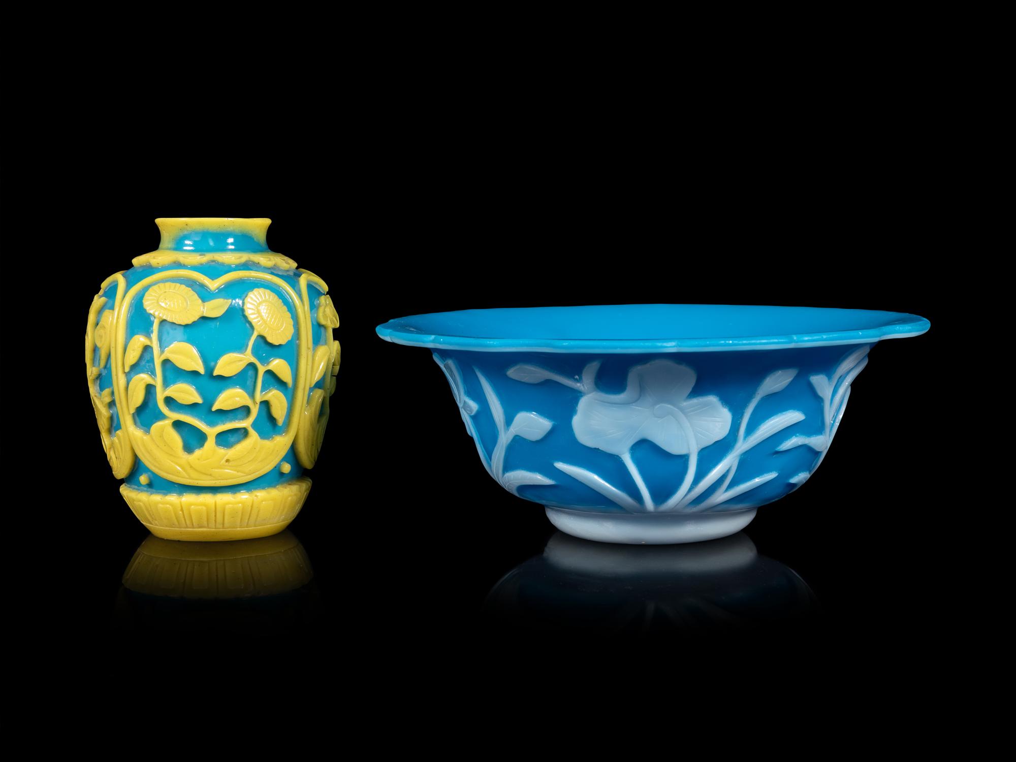 Two Chinese Turquoise Glass Articles