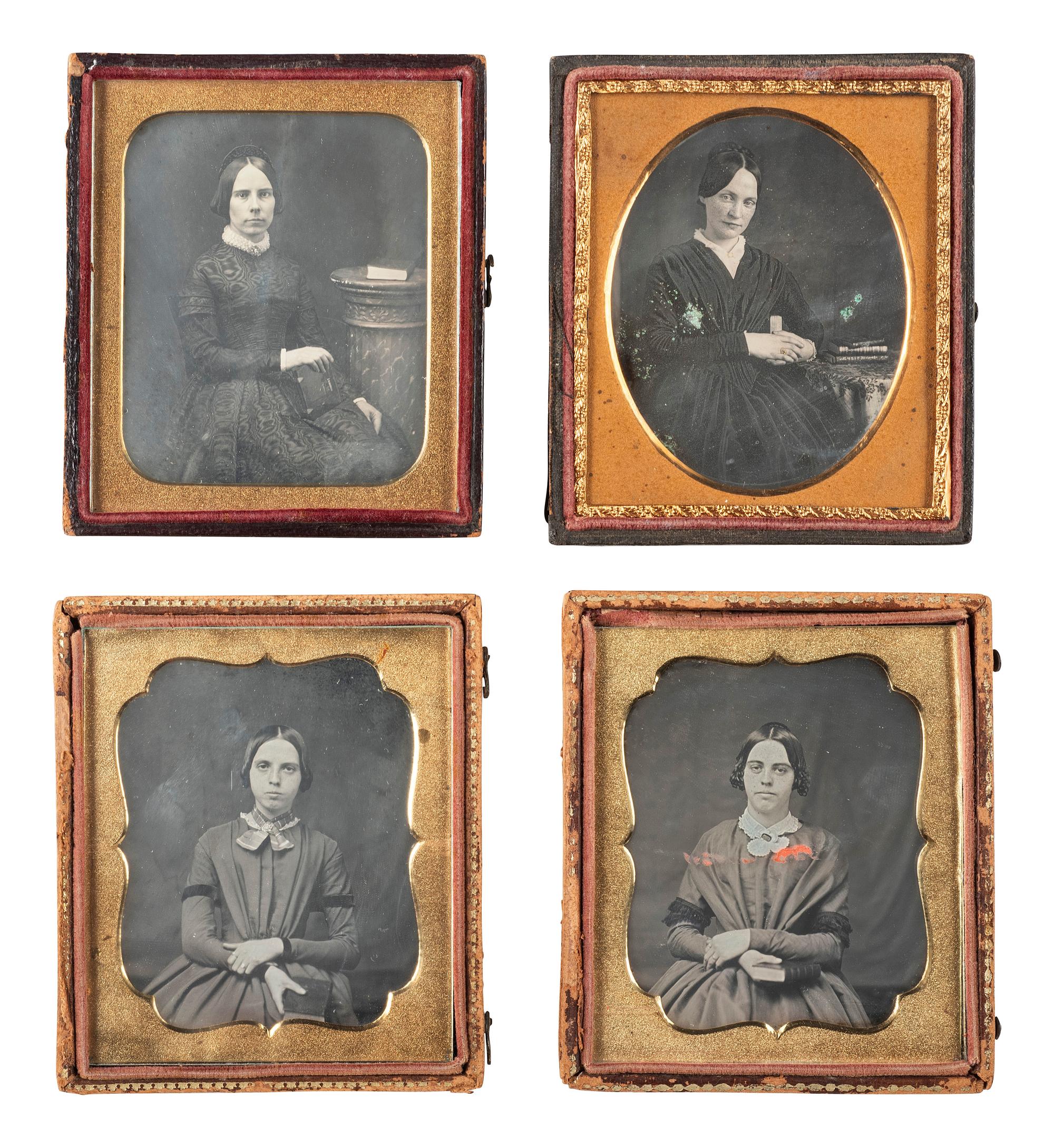 [EARLY PHOTOGRAPHY]. 22 sixth plate daguerreotypes of women posed with books and cased images.