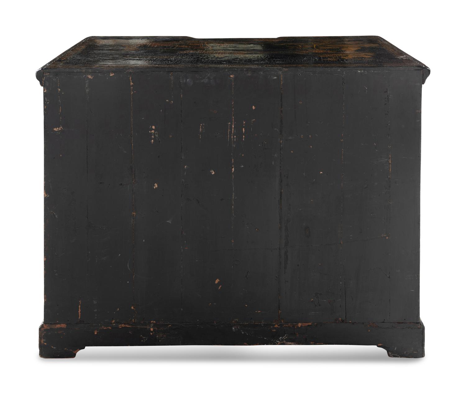 A Chinese Export Black and Gilt Lacquered Kneehole Desk