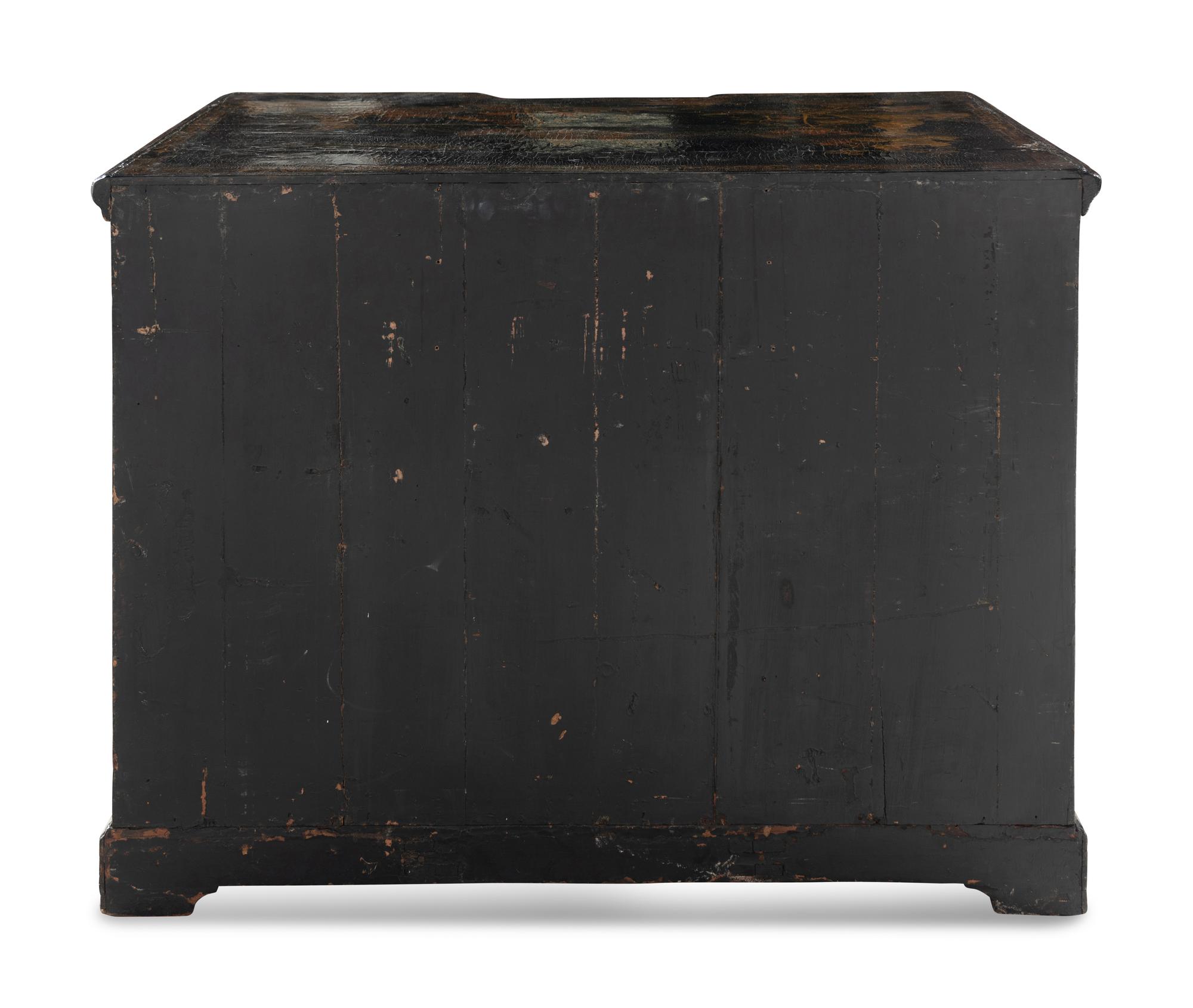 A Chinese Export Black and Gilt Lacquered Kneehole Desk