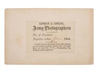 [CIVIL WAR]. CDV of a photographer's tent reading "AMBROTYPES," with the likely photographer and an officer standing just outside. Alexandria, VA: Gorman & Jordan, ca 1864.