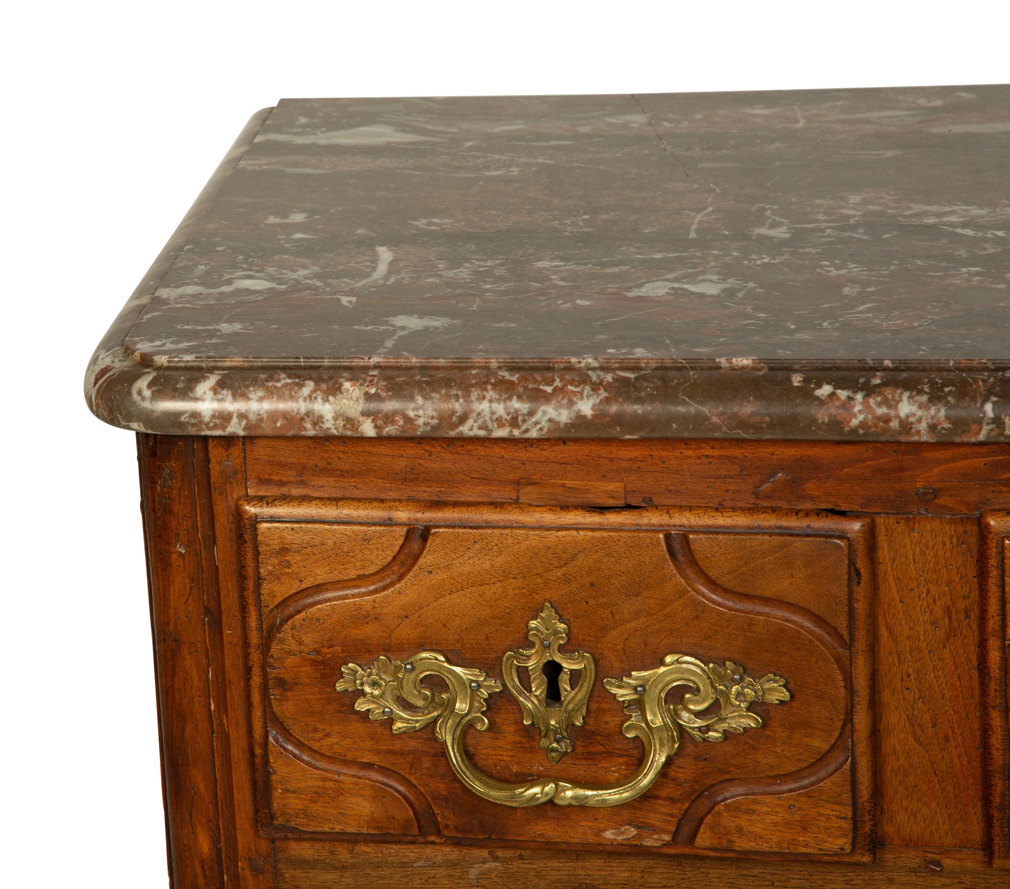 A Régence Walnut Marble-Top Side Commode