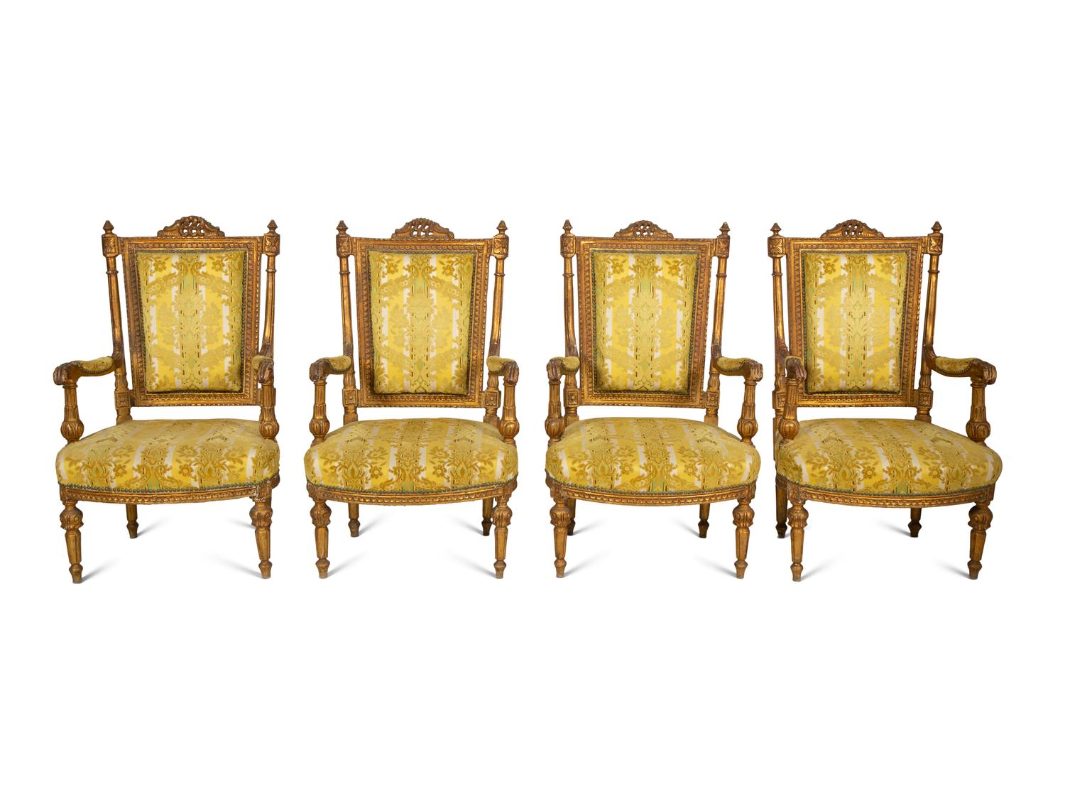A Set of Four Louis XVI Style Giltwood Fauteuils
