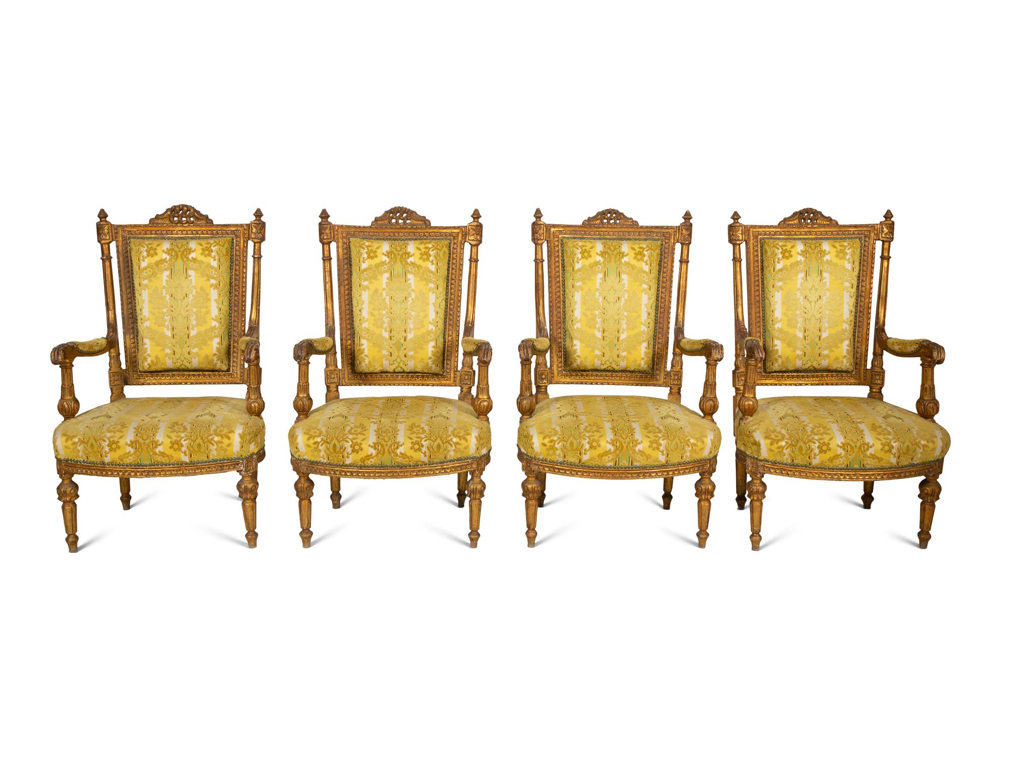 A Set of Four Louis XVI Style Giltwood Fauteuils