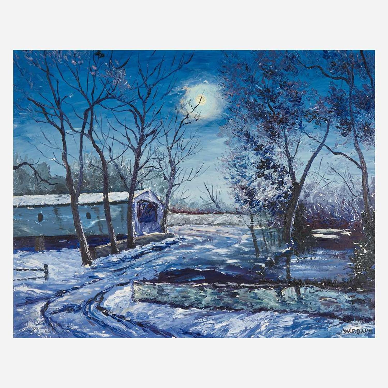 Walter Emerson Baum (American, 1884–1956) Covered Bridge in the Moonlight