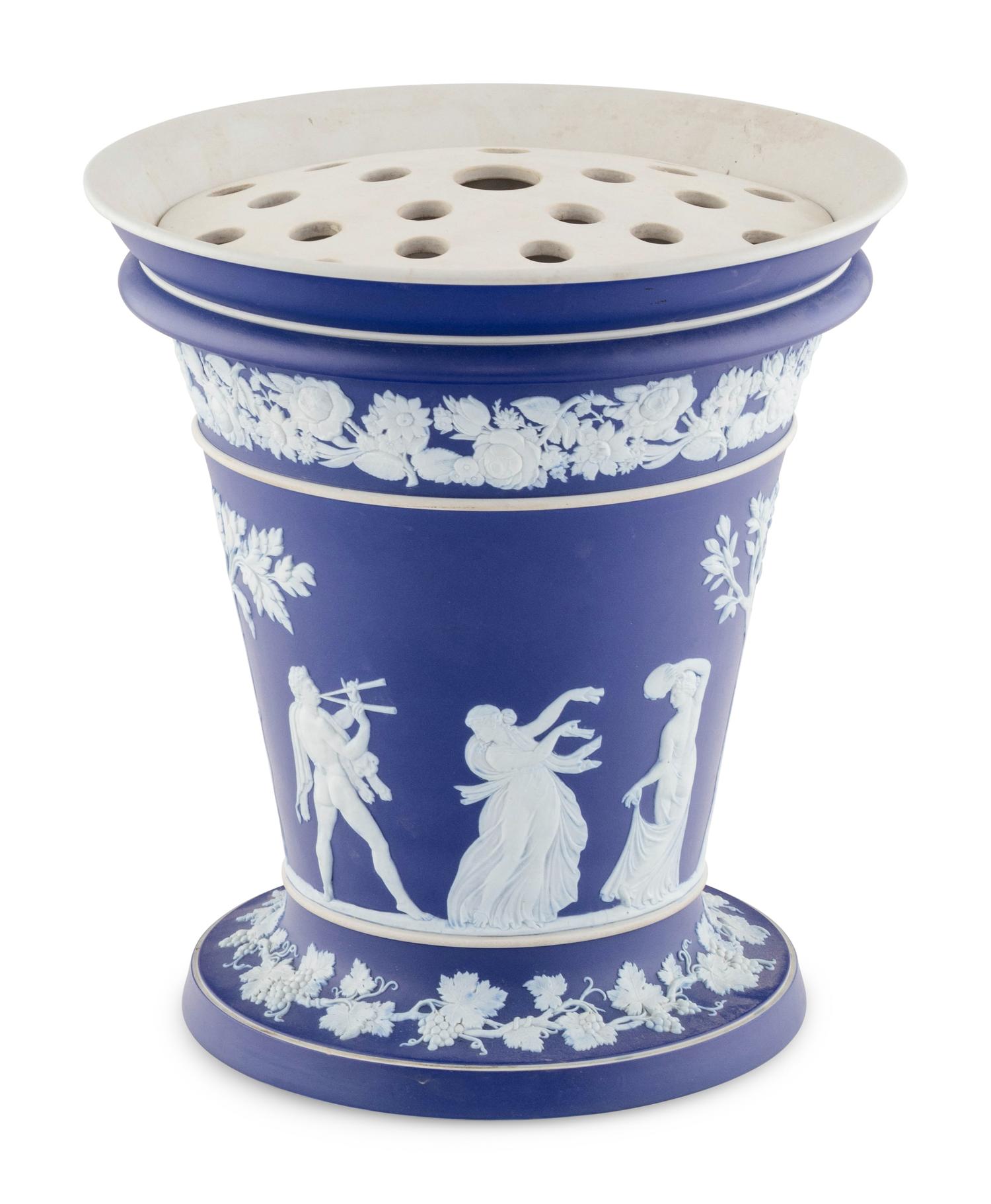A Large Wedgwood Jasperware Vase and Flower Frog