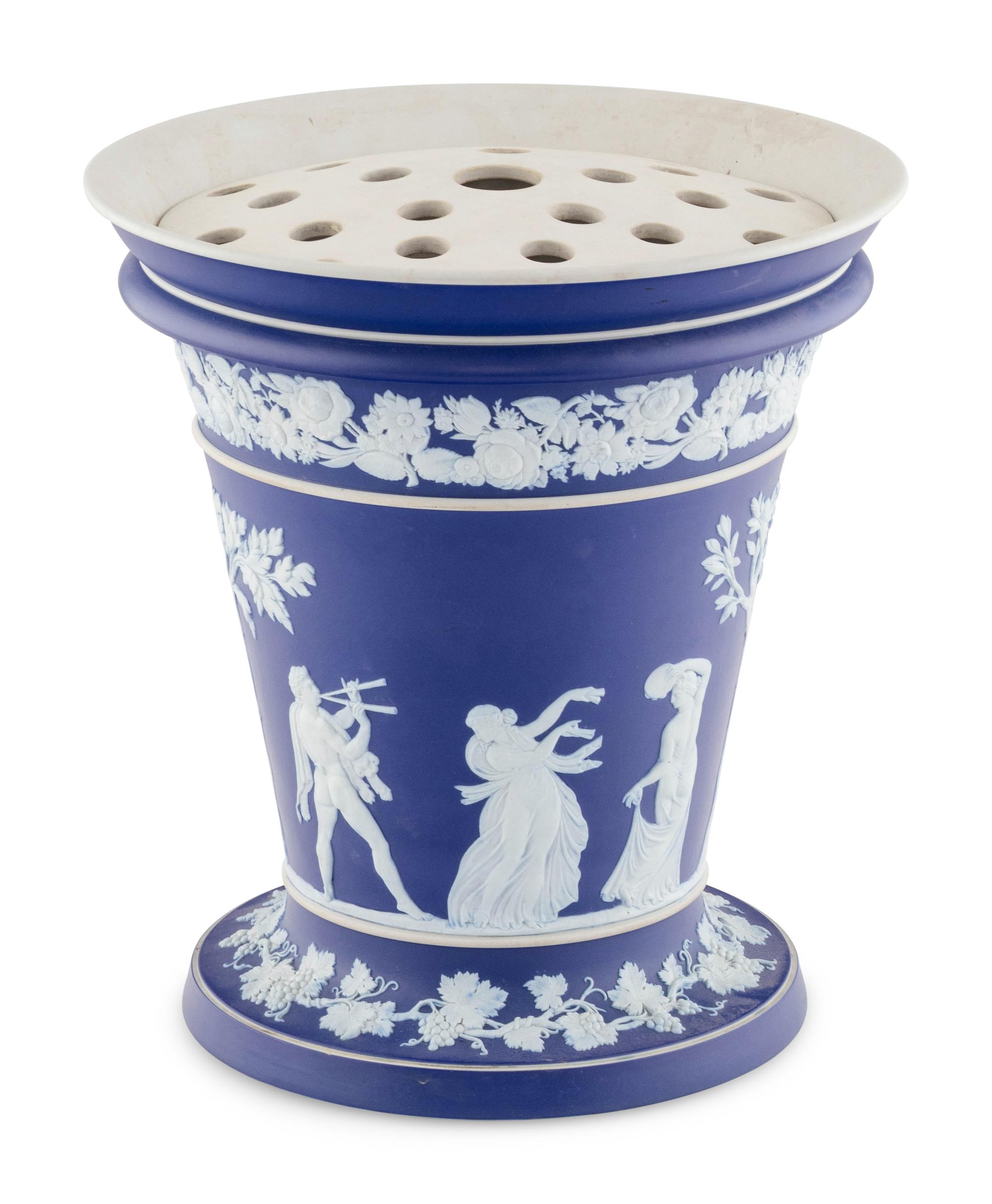 A Large Wedgwood Jasperware Vase and Flower Frog