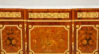 A Pair of Louis XV/XVI Transitional Style Gilt Bronze Mounted Marquetry Marble-Top Commodes