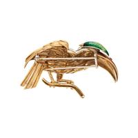 POLYCHROME ENAMEL, DIAMOND AND MULTIGEM BIRD BROOCH