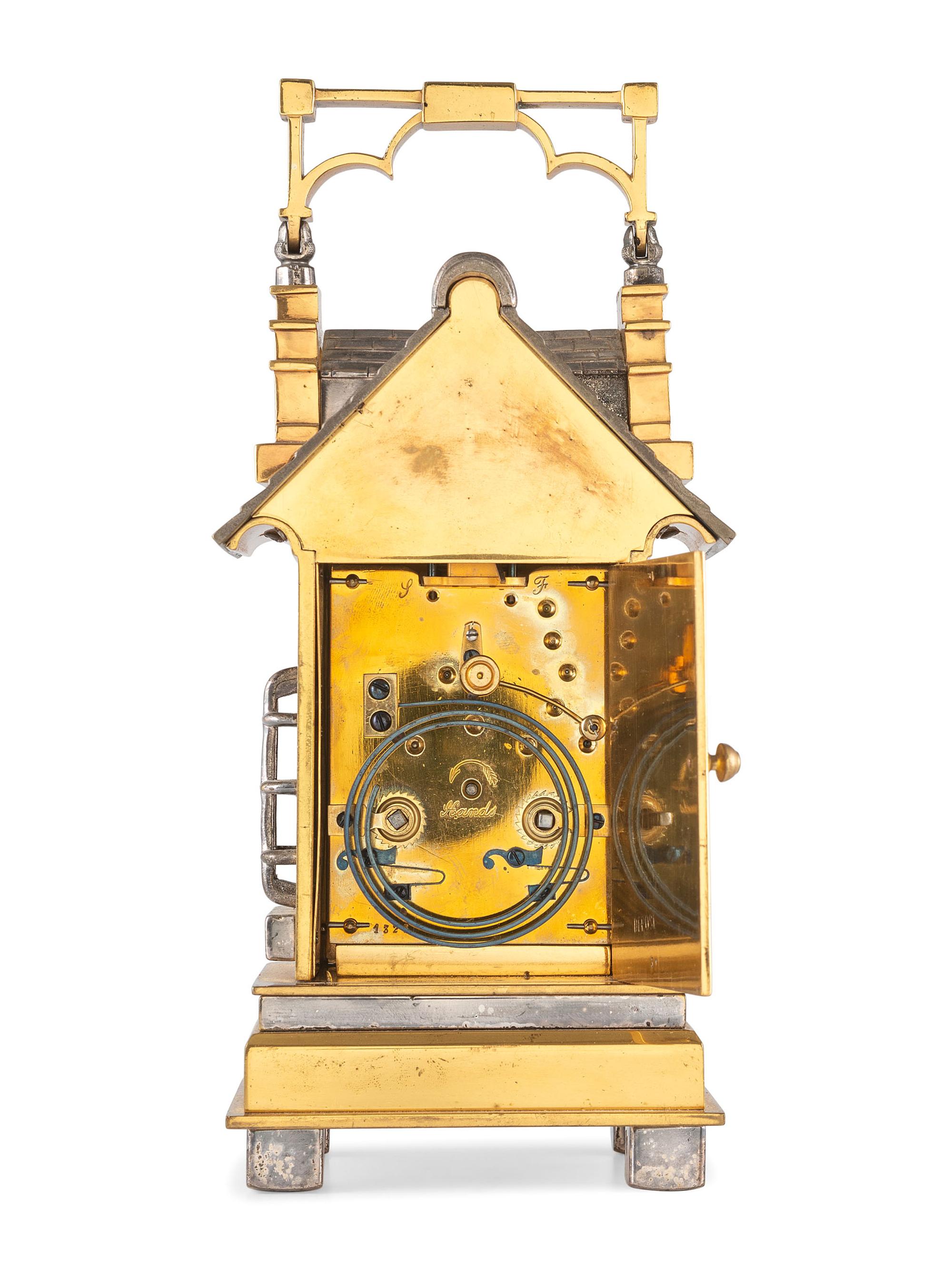 A French Gilt and Silvered Ormolu Gothic-Style Carriage Clock