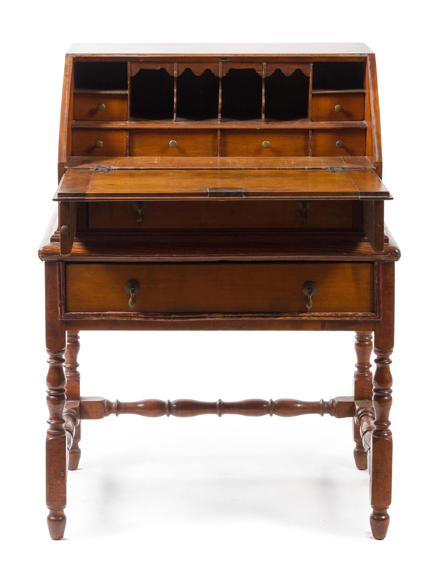 An American Maple Slant Front Bureau on Stand Height 38 1/2 x width 28 x depth 19 1/2 inches.