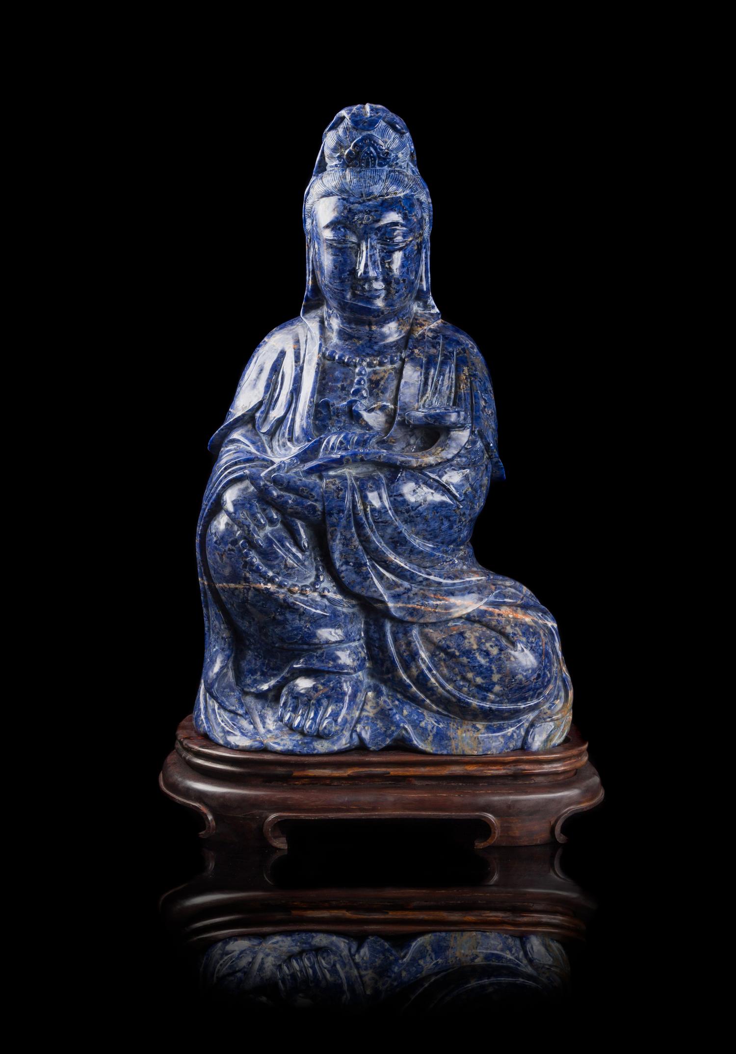 A Lapis Lazuli Figure of Guanyin Height 24 inches. — MODERN