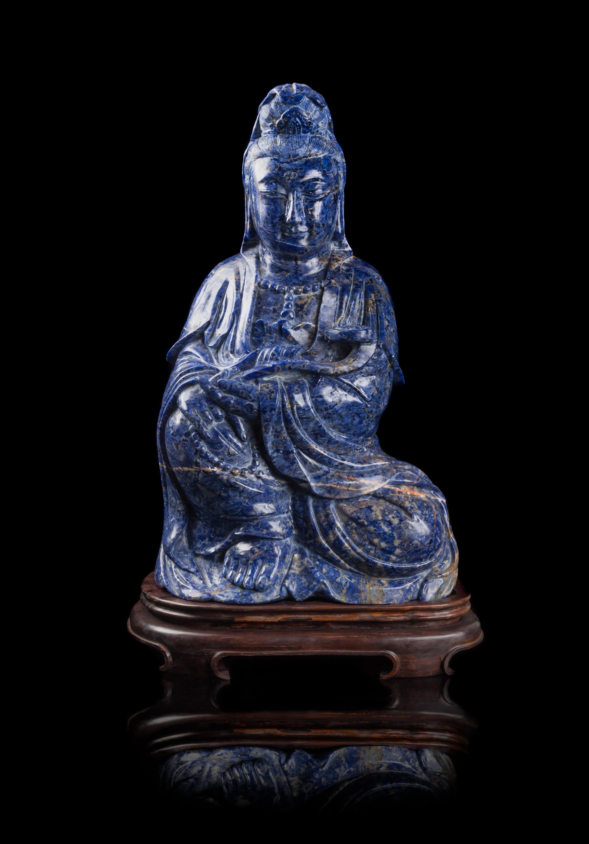 A Lapis Lazuli Figure of Guanyin Height 24 inches. — MODERN
